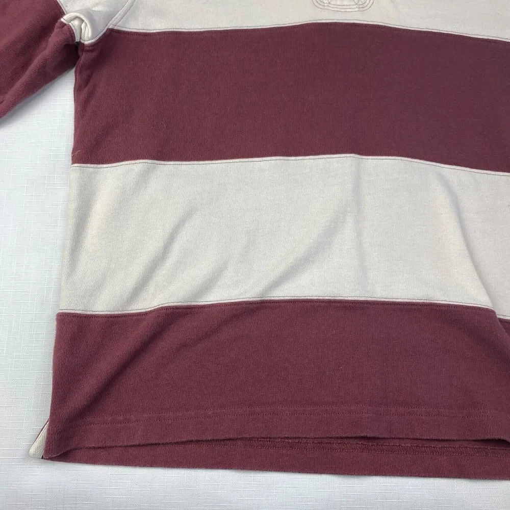 VINTAGE NHL HOCKEY Rugby POLO SHIRT! Long Sleeve Embroidered Maroon Striped Sz M - Picture 5 of 16